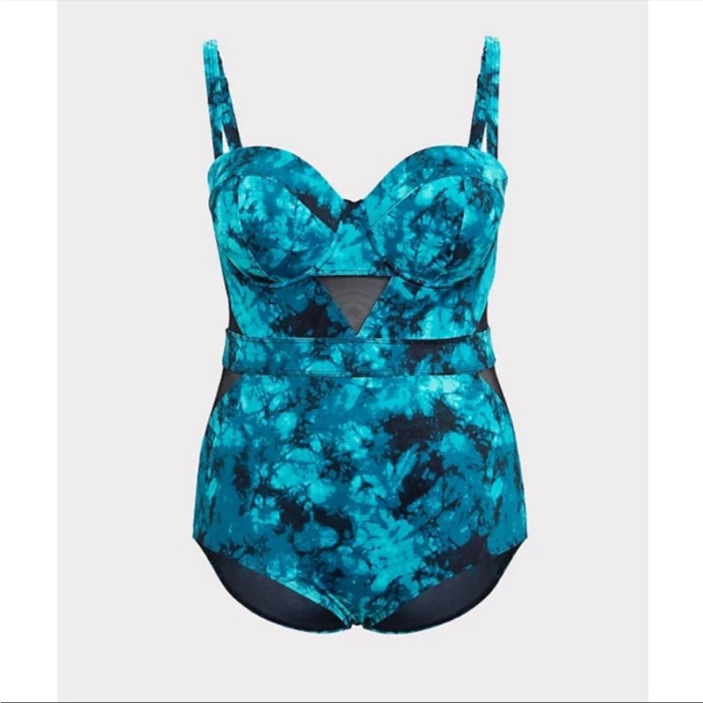 Torrid teal and black tie dye one piece swimsuit 4X 26 plus size - Picture 8 of 8